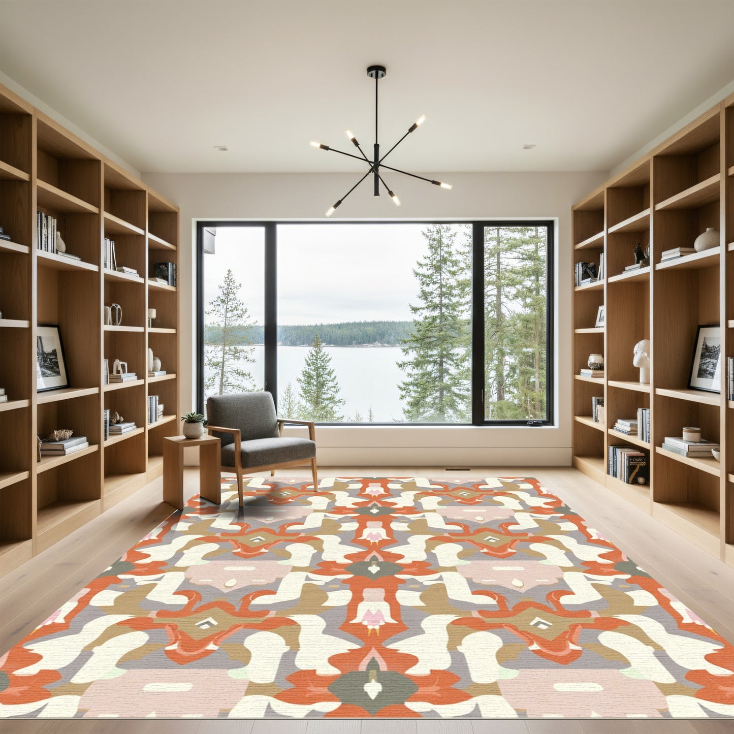 Terracotta Floral Mirrored Abstraction Rug