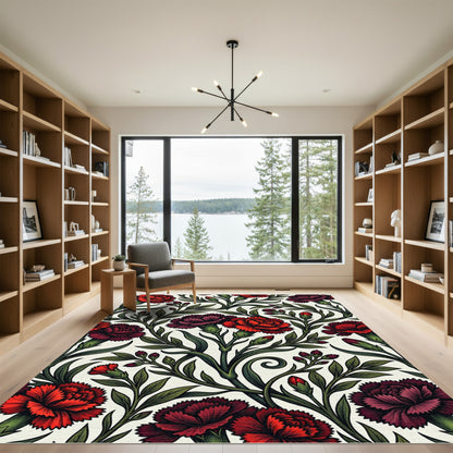 Crimson Red Carnation Botanical Garden Rug