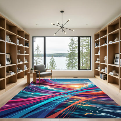 Vibrant Abstract Sunset Wave Flow Rug