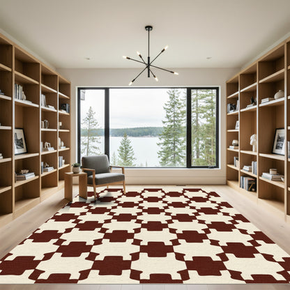 Brown Cream Interlocking Chess Squares Rug