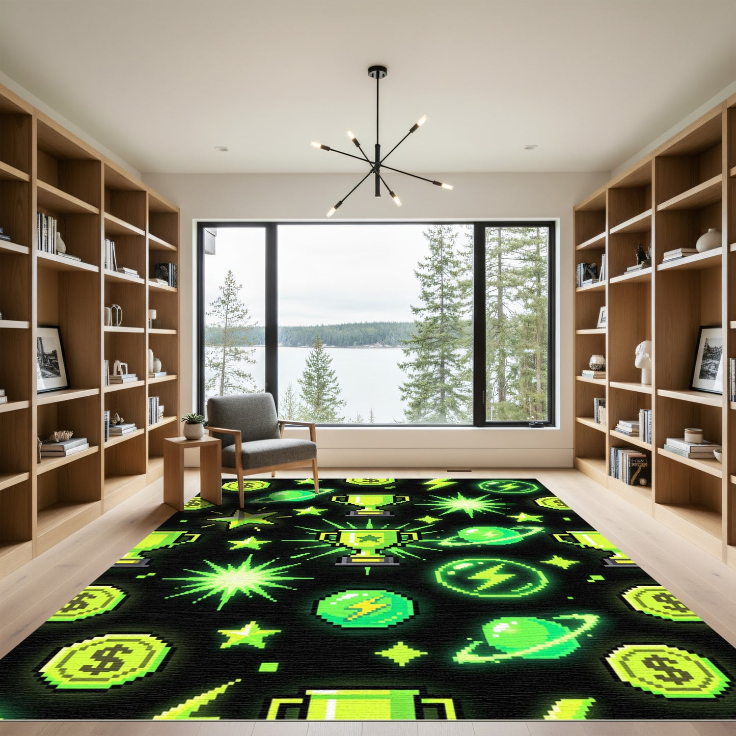 Neon Pixel Gaming Trophy Space Rug