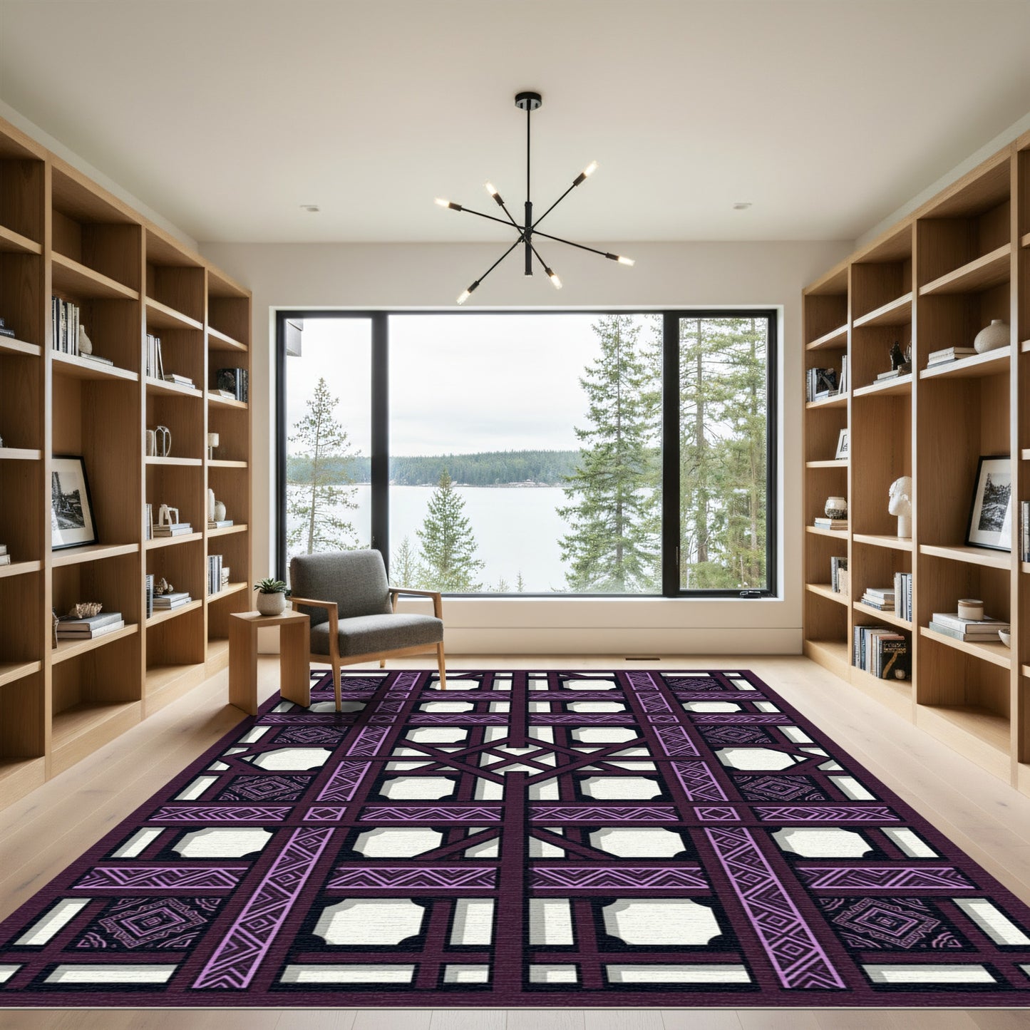 Plum Lattice Geometric Diamond Rug