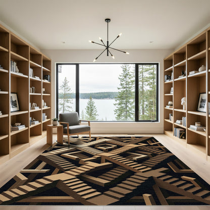 Golden Bronze Illusion Stair Maze Rug