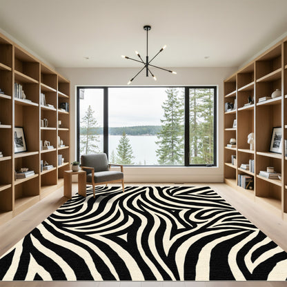 Bold Black Cream Wild Stripes Rug