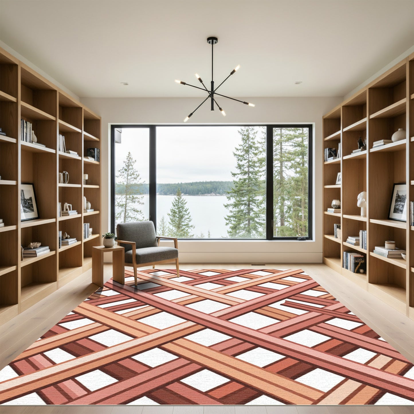 Earthy Terracotta Woven Lattice Grid Rug
