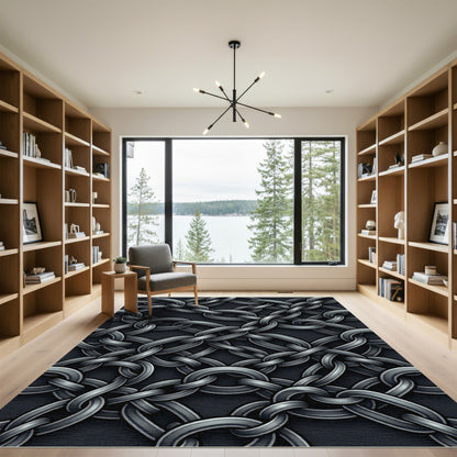 Dark Gray Interlocking Chain Links Rug