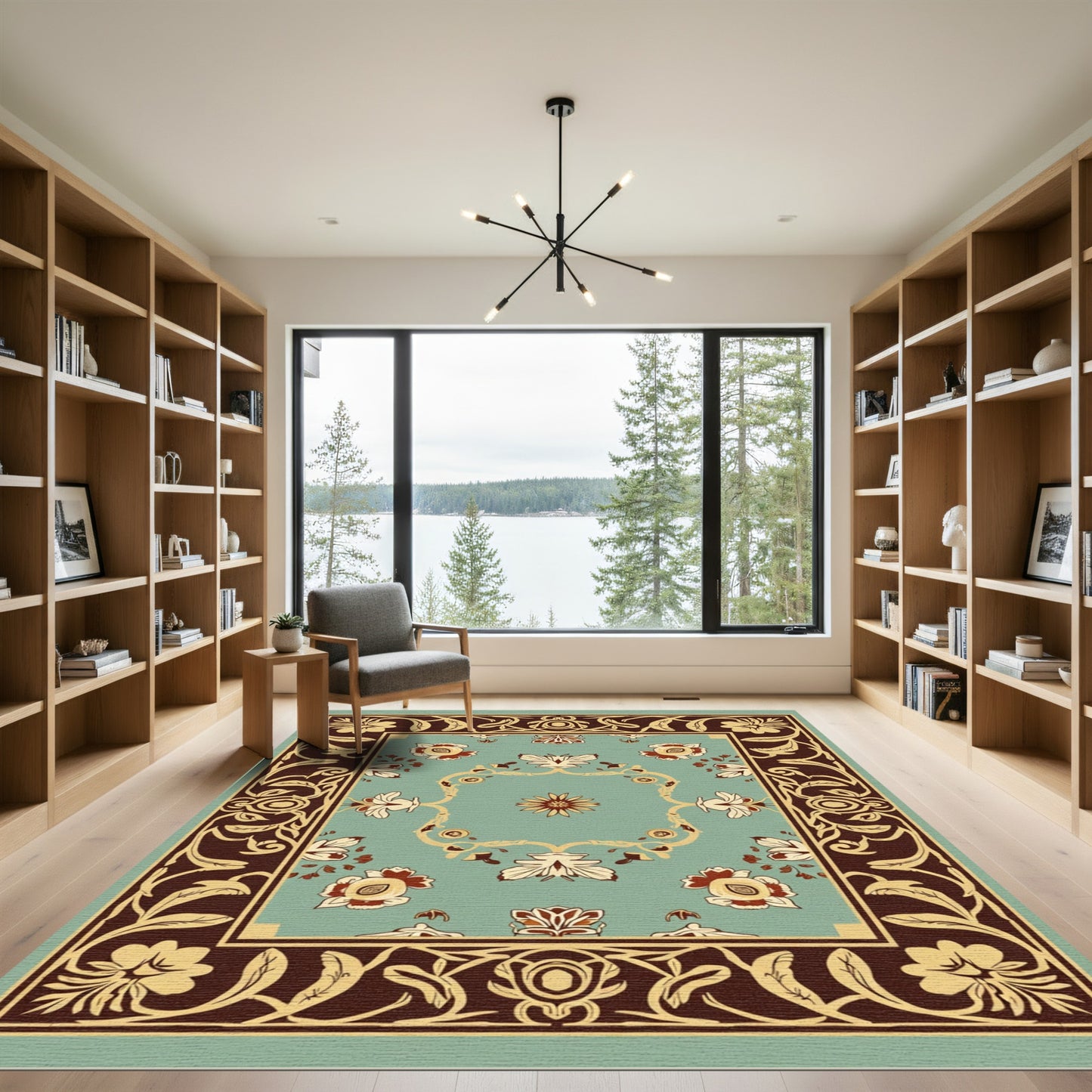 Earthy Floral Medallion Ivory Border Rug