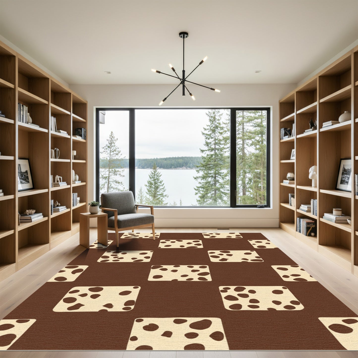 Brown Beige Spotted Squares Rug