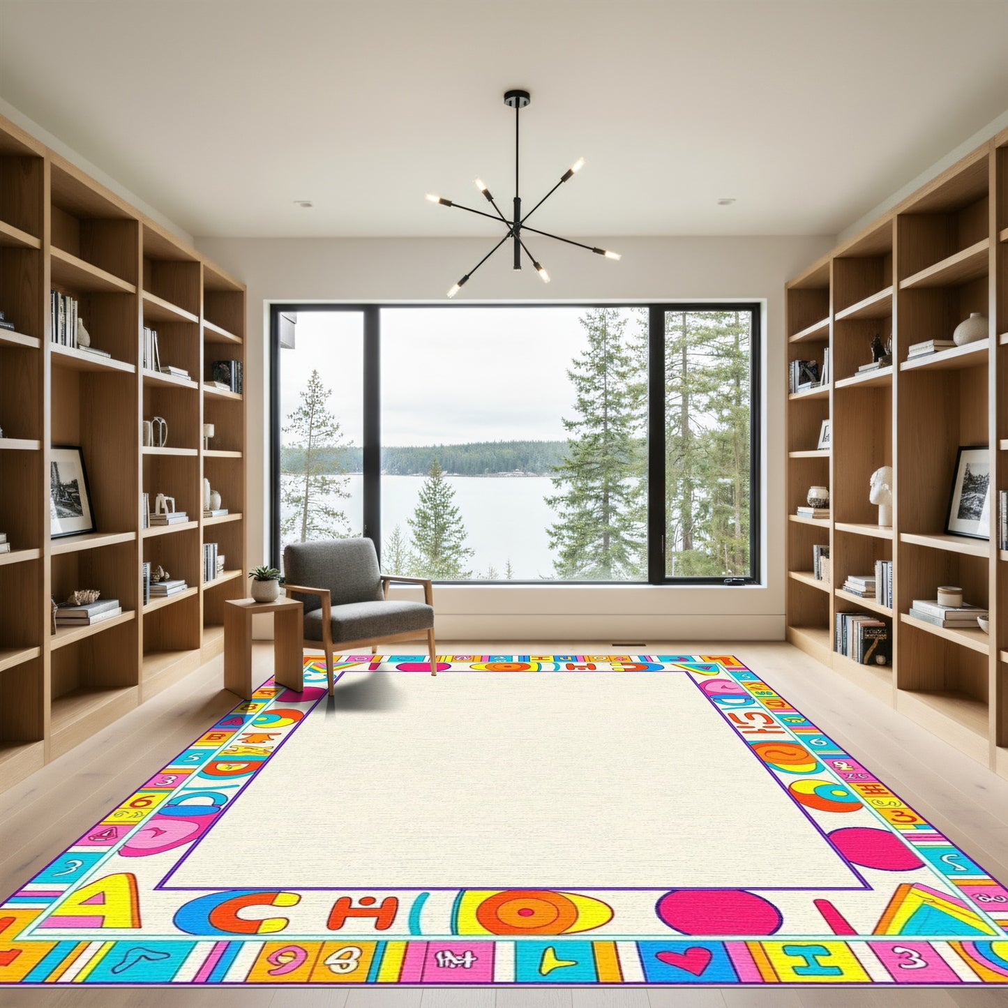 Retro Alphabet Numbers Border Rug