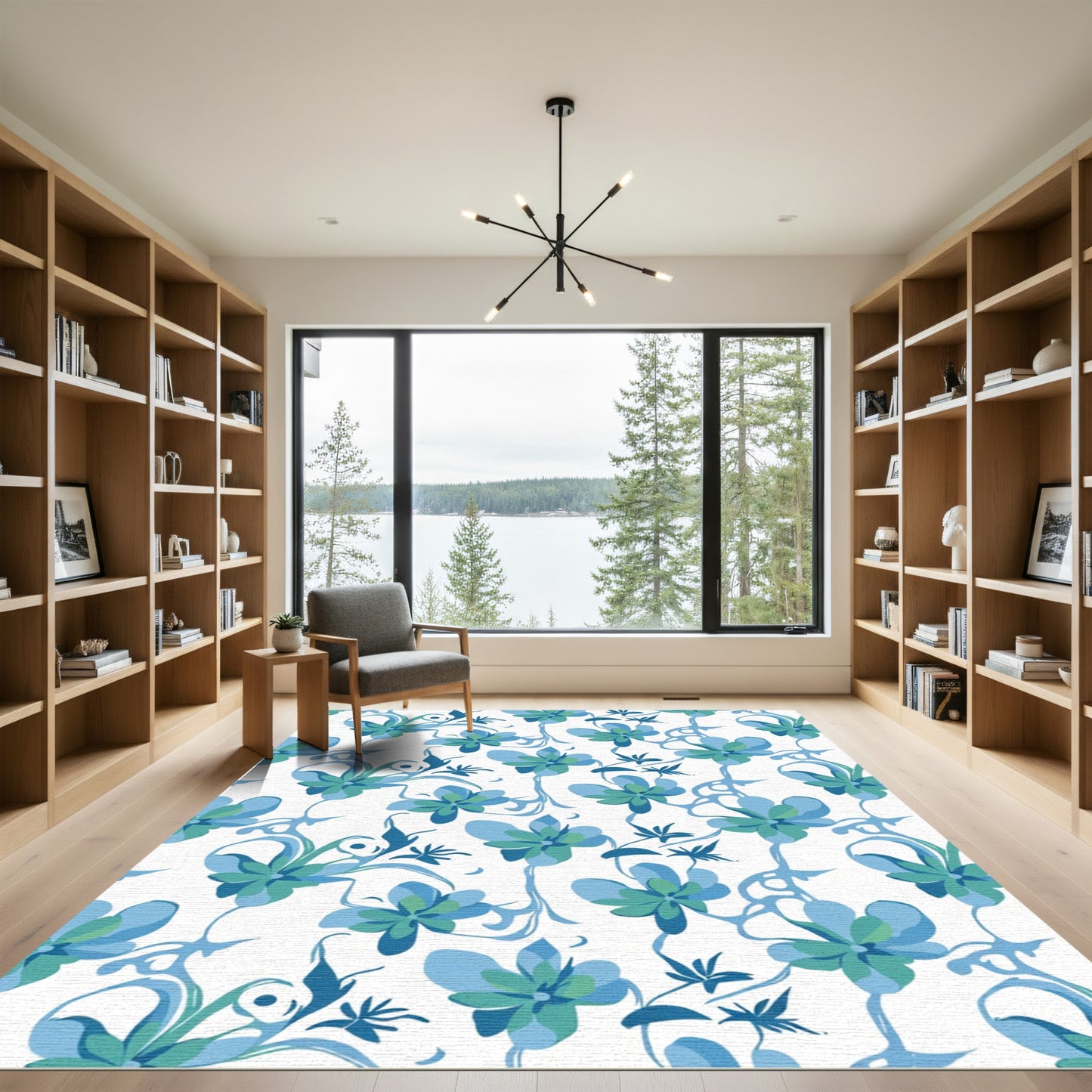 Aqua Teal Floral Swirl Pattern Rug