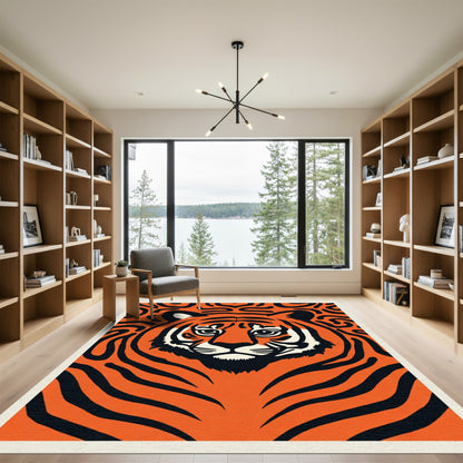 Bold Orange Tiger Face Graphic Rug