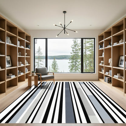 Monochrome Striped Vertical Rectangles Rug