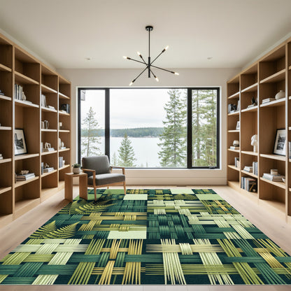 Natural Woven Fern Squares Composition Rug