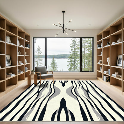 Abstract Black White Rippled Lines Rug