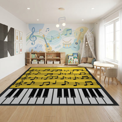 Bright Yellow Sheet Music Piano Rug
