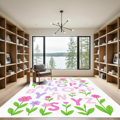 Playful Pink Purple Floral Alphabet Rug
