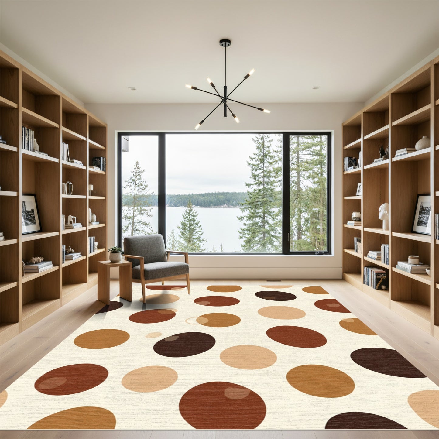 Brown Cream Polka Dot Circles Rug