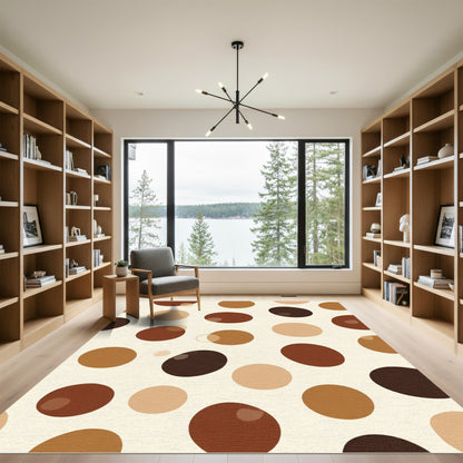 Brown Cream Polka Dot Circles Rug