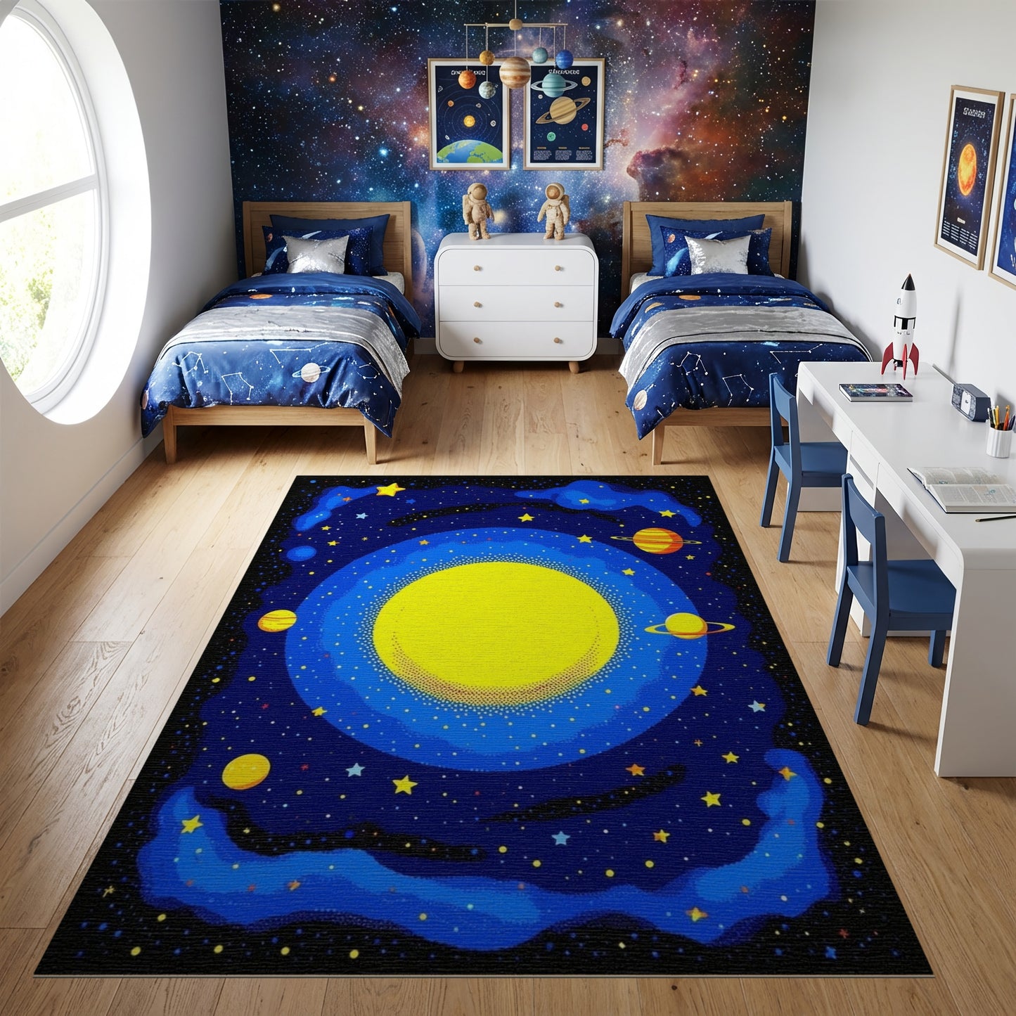 Vibrant Cosmic Sun Planets Stars Rug