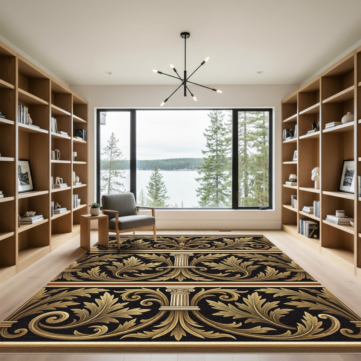 Ornate Gold Leaf Scroll Columns Rug