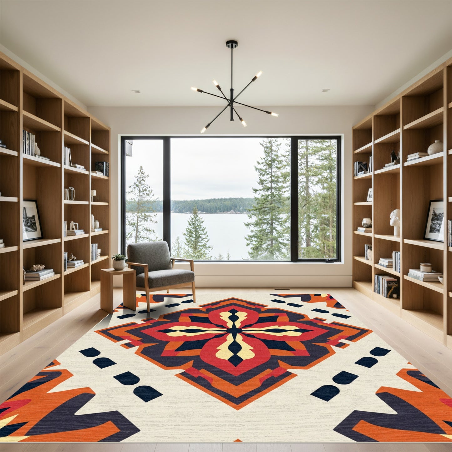 Crimson Red Geometric Floral Medallion Rug