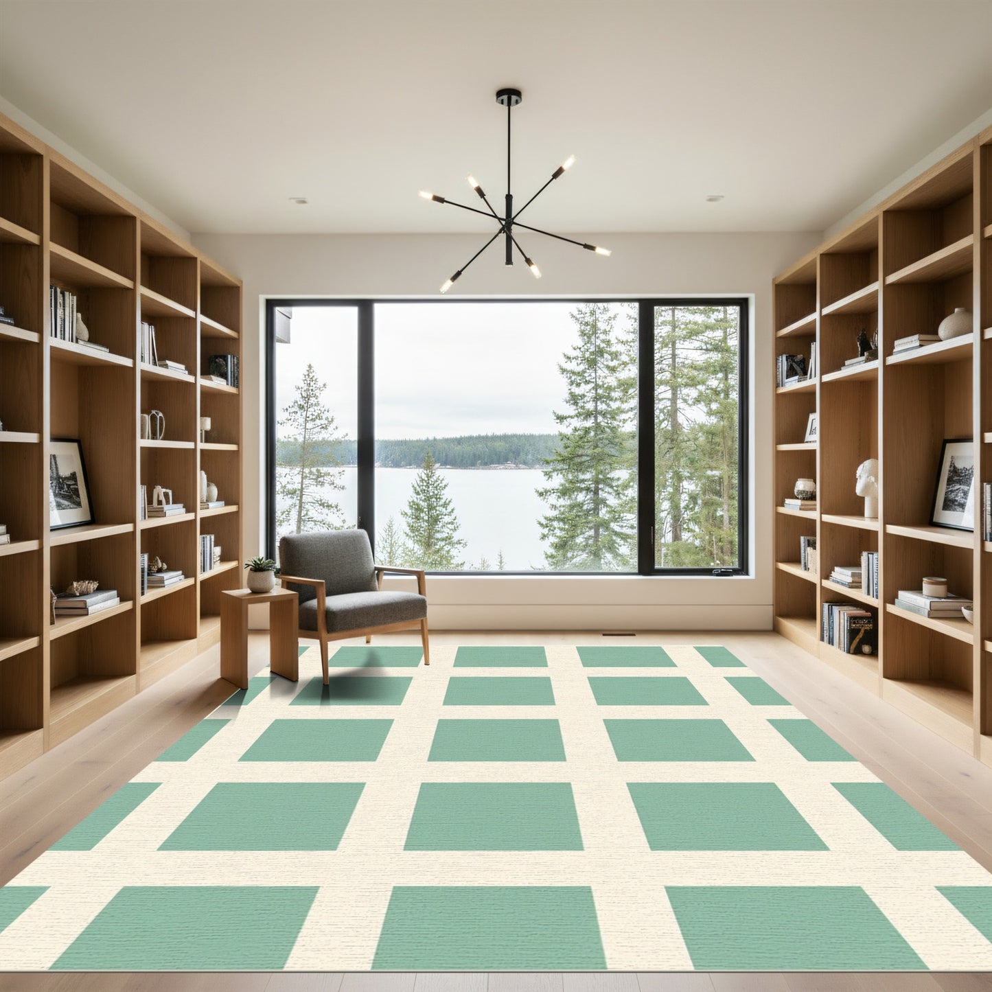 Seafoam White Minimalist Lattice Rug
