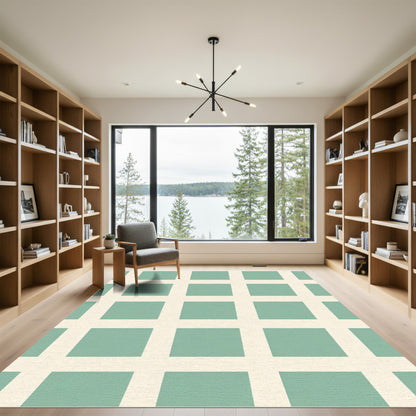 Seafoam White Minimalist Lattice Rug