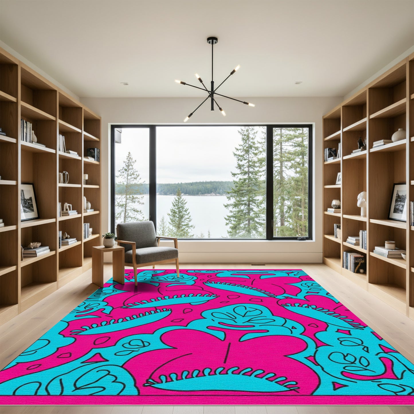 Bold Magenta Turquoise Abstract Playful Swirls Rug