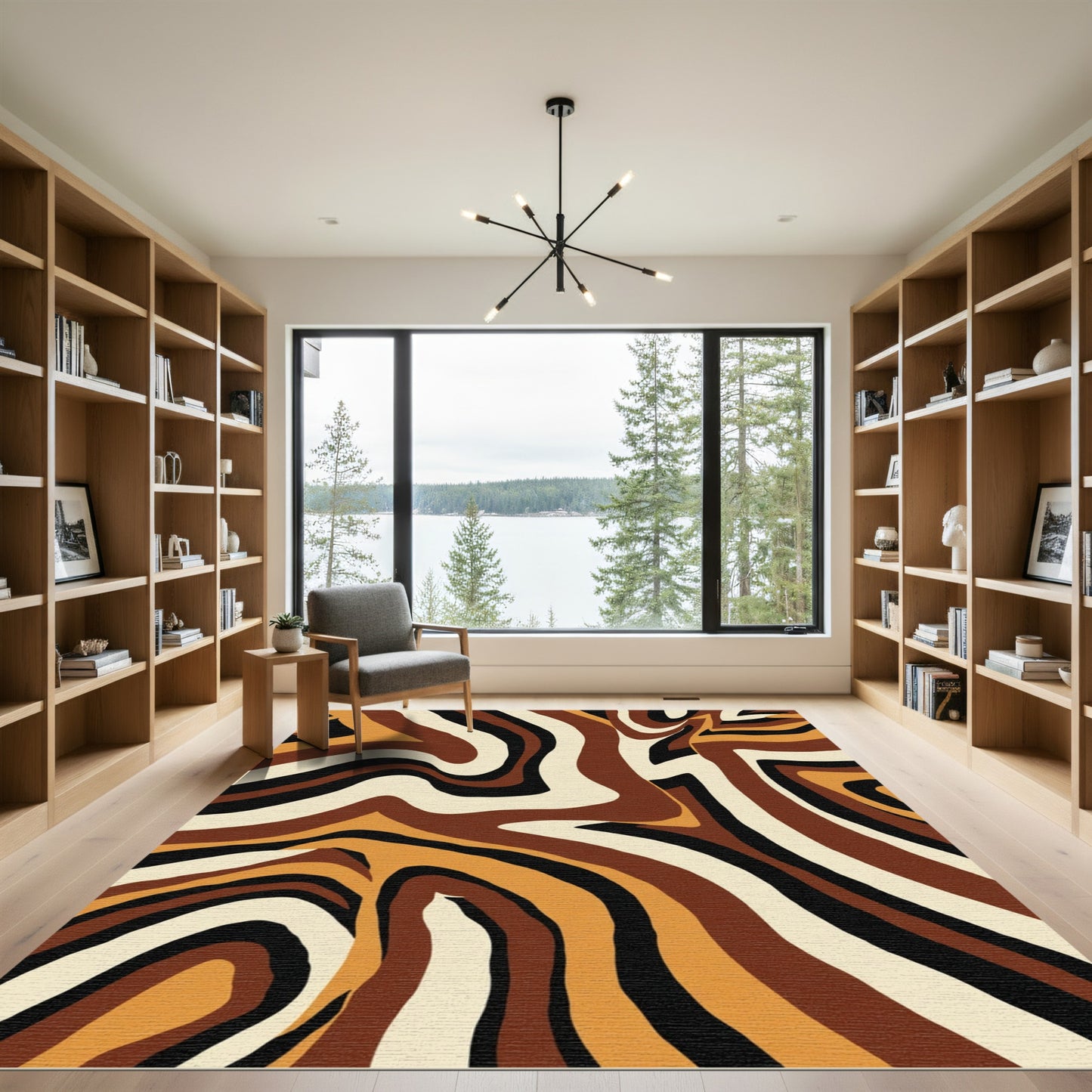 Earthy Swirl Stripe Abstract Ground Rug