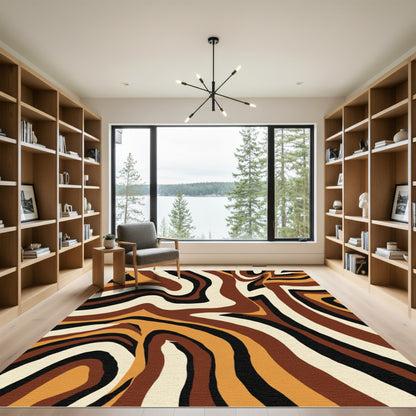 Earthy Swirl Stripe Abstract Ground Rug