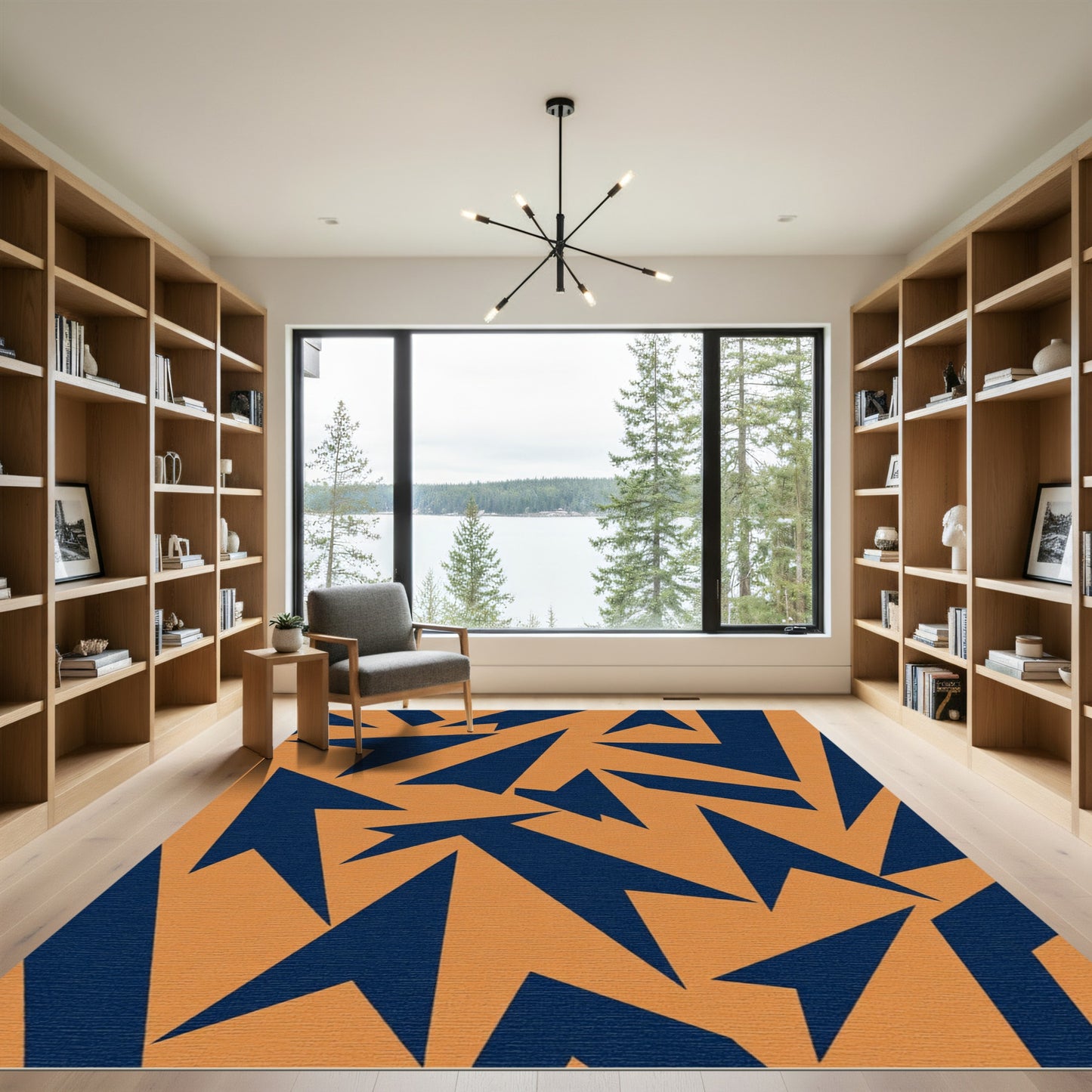 Orange Navy Abstract Arrow Cluster Rug
