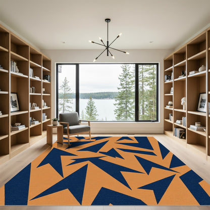 Orange Navy Abstract Arrow Cluster Rug