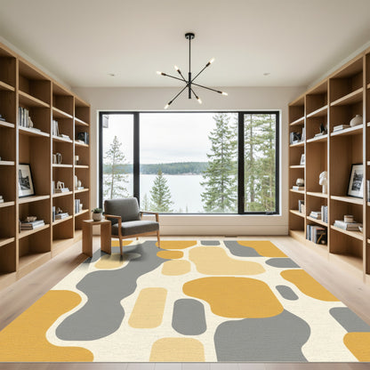 Midcentury Ochre Gray Organic Forms Rug