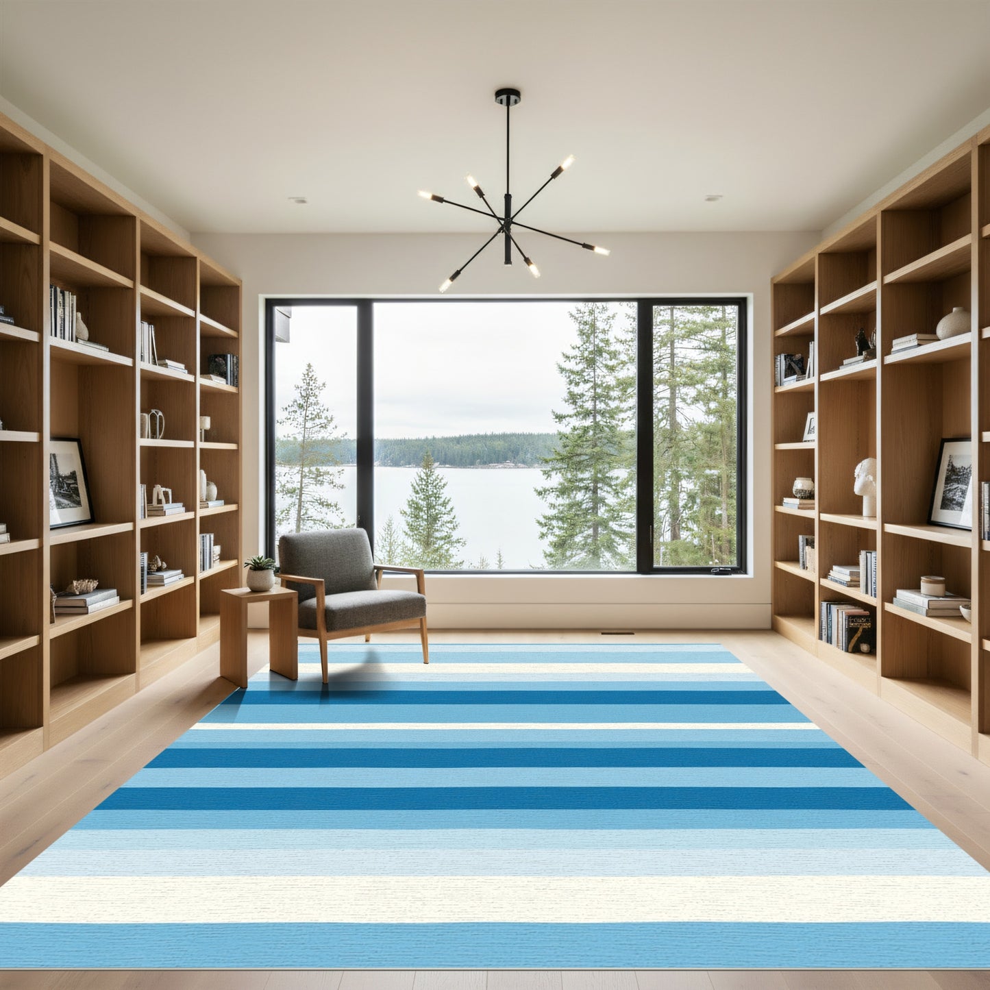 Minimalist Blue Gradient Stripe Rug