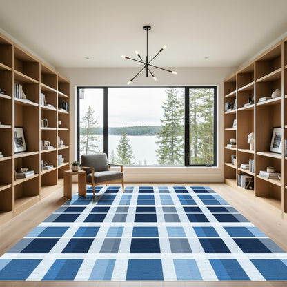Indigo Blue Gradient Plaid Rug