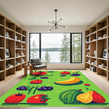 Vibrant Red Yellow Fruit Garden Rug