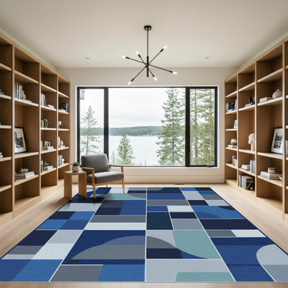 Modern Blue Contemporary Geometric Shapes Rug