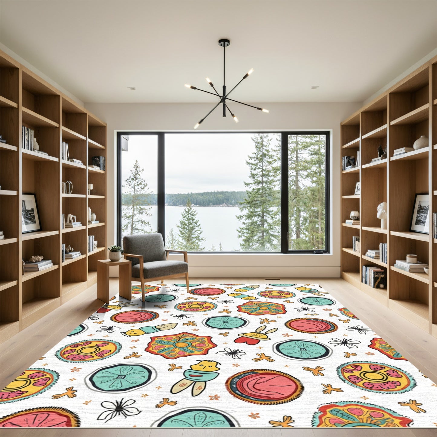 Whimsical Cute Creatures Floral Collage Rug