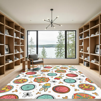 Whimsical Cute Creatures Floral Collage Rug
