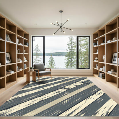 Modern Charcoal Slate Diagonal Distressed Stripe Rug