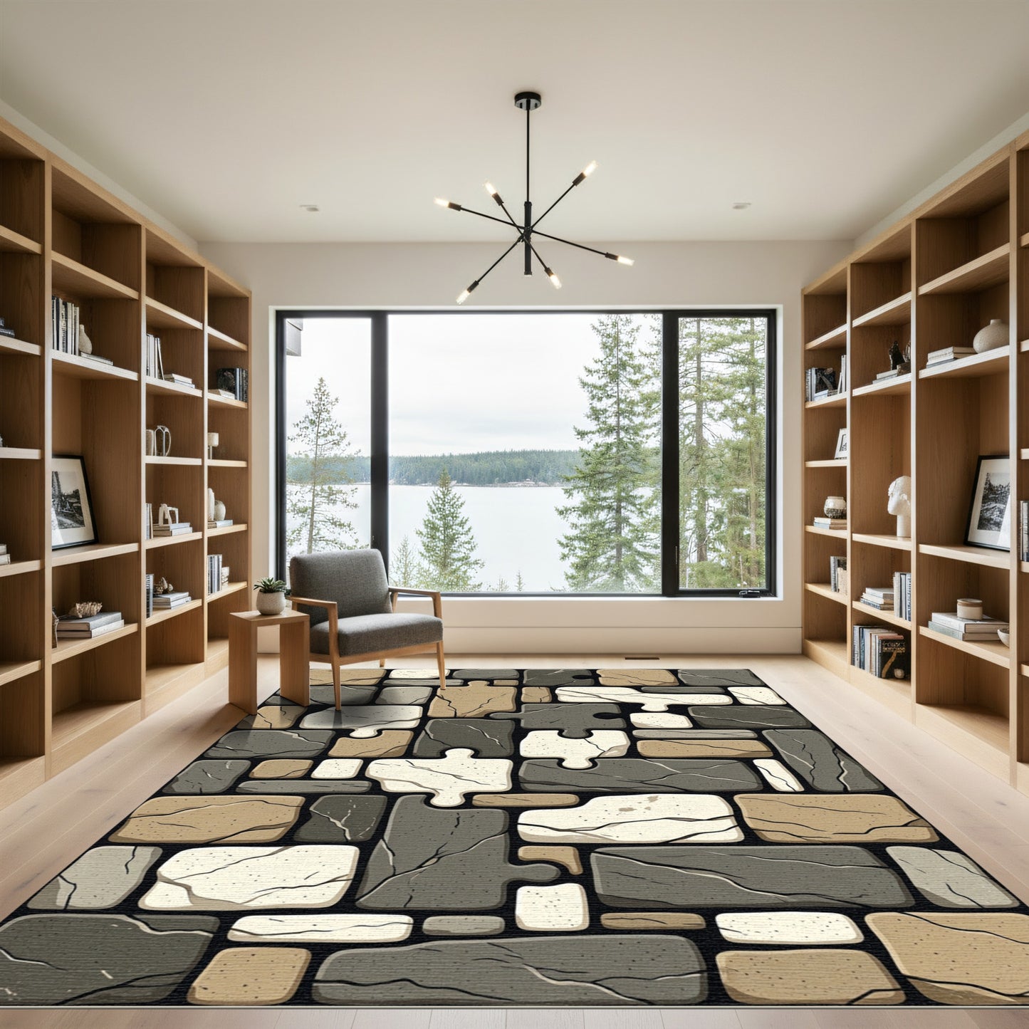 Earthy Stone Jigsaw Mosaic Grid Rug