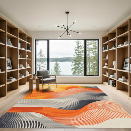 Vibrant Orange Wavy Ripples Rug
