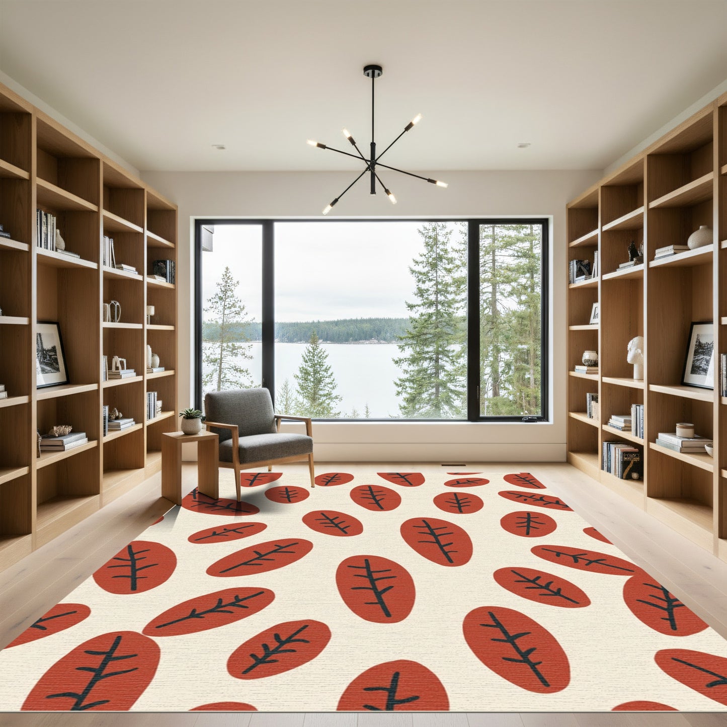 Burnt Orange Leaf Pattern Rug