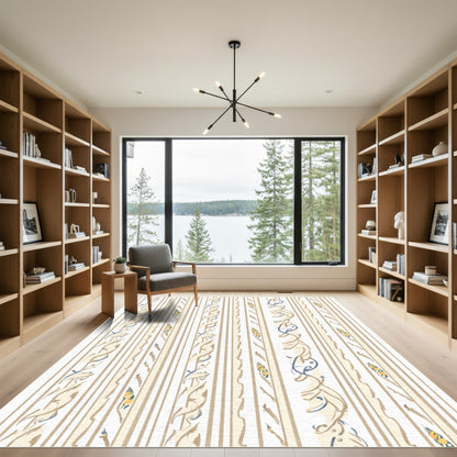 Neutral Cream Floral Vine Stripe Rug