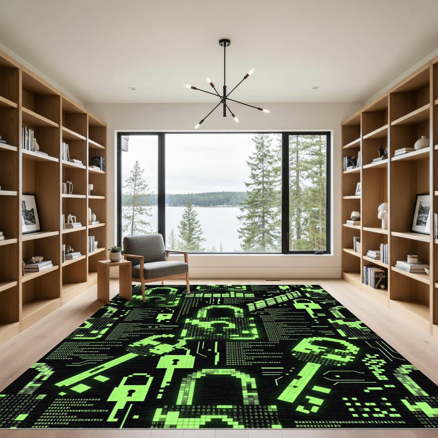 Matrix Neon Green Digital Lock Rug