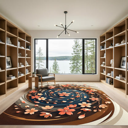 Coral Blossom Swirl Cherry Branch Rug