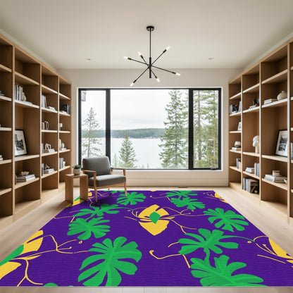 Vibrant Green Tropical Leaf Vine Rug