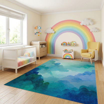 Ethereal Teal Cloud Layers Rug