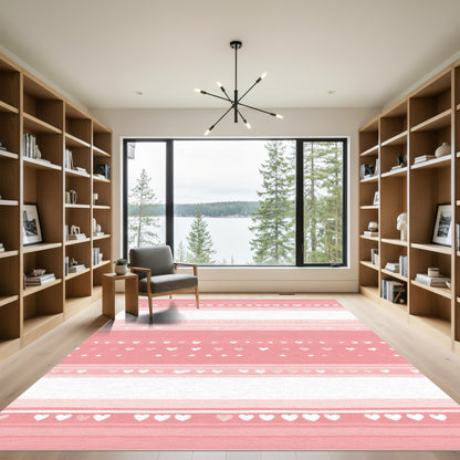 Pink Watercolor Heart Stripe Rug