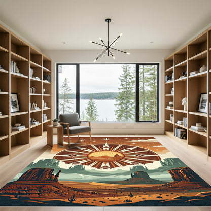Celestial Desert Sun Geometric Earth Tone Rug